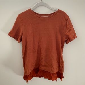 Ann Taylor Loft Ruffle Hem Mixed Media Tee NWT